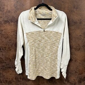 Columbia XL Lightweight or Layering Mock Neck 1/4 Zip Flattering Cream Tan